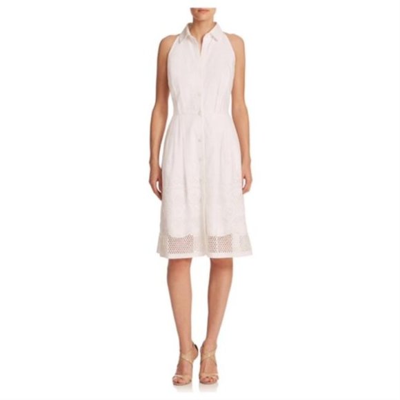 Carmen Marc Valvo White Eyelet Shirtdress - Picture 2 of 5
